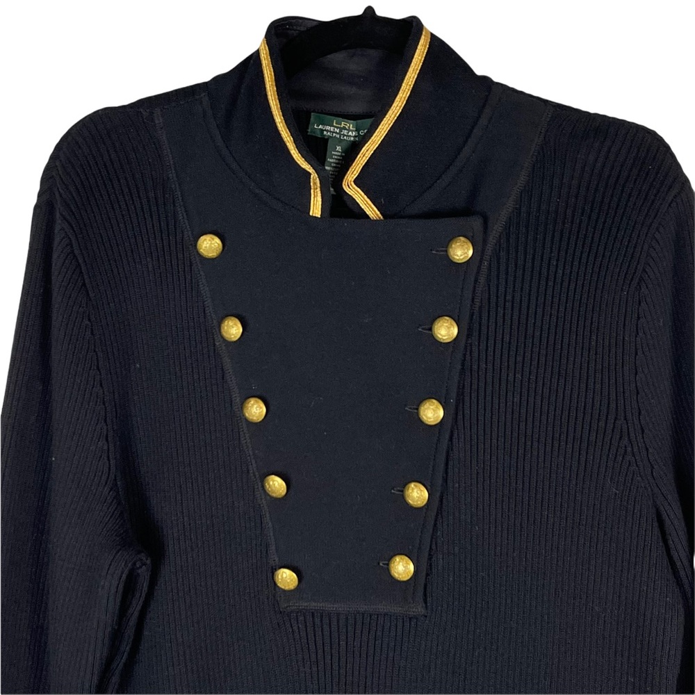 LAUREN RALPH LAUREN MILITARY STYLE DOUBLE BREASTED BIB FRONT KNIT SWEATER DRESS